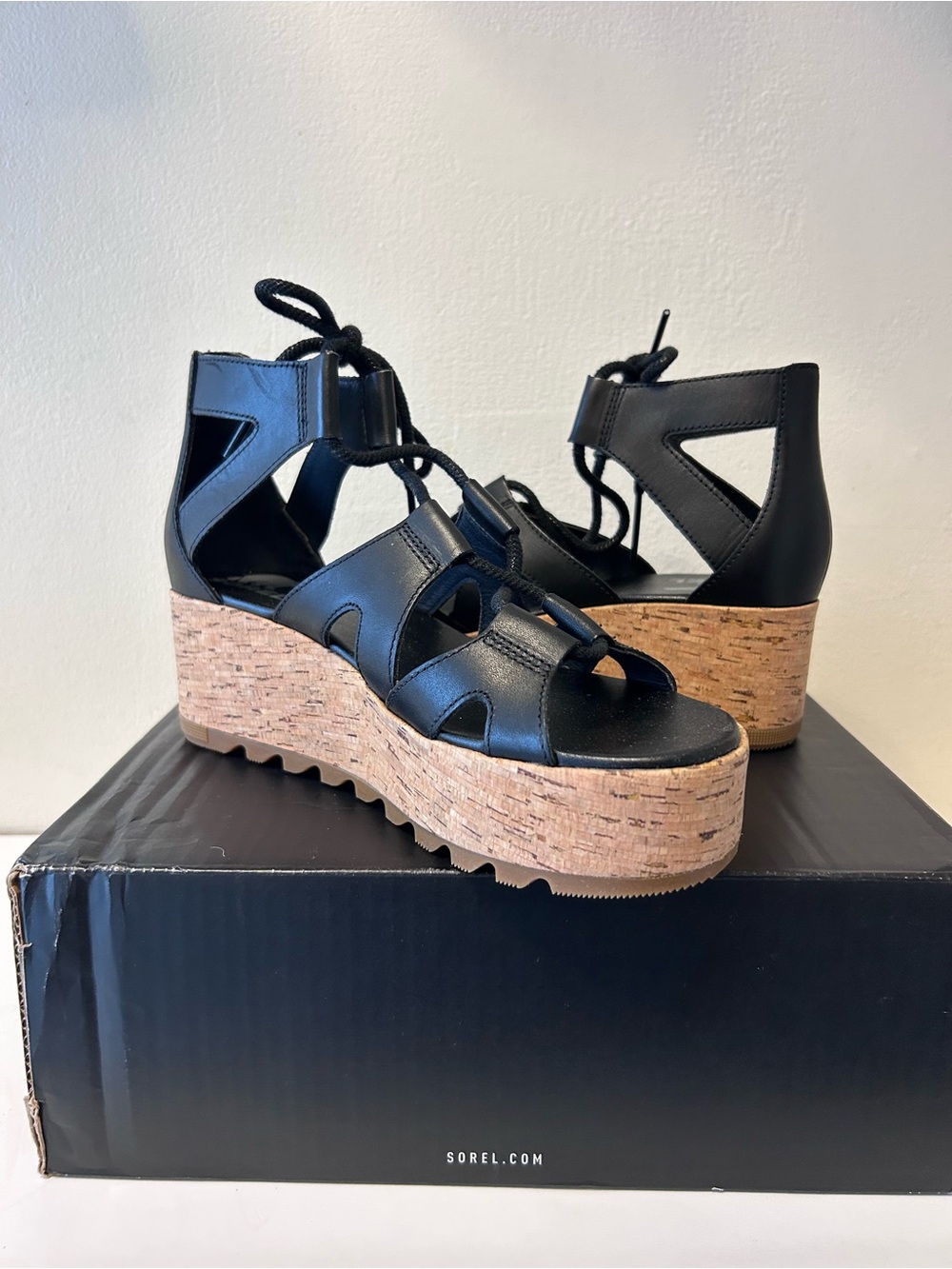 Black Cork Wedge Sandal NIB